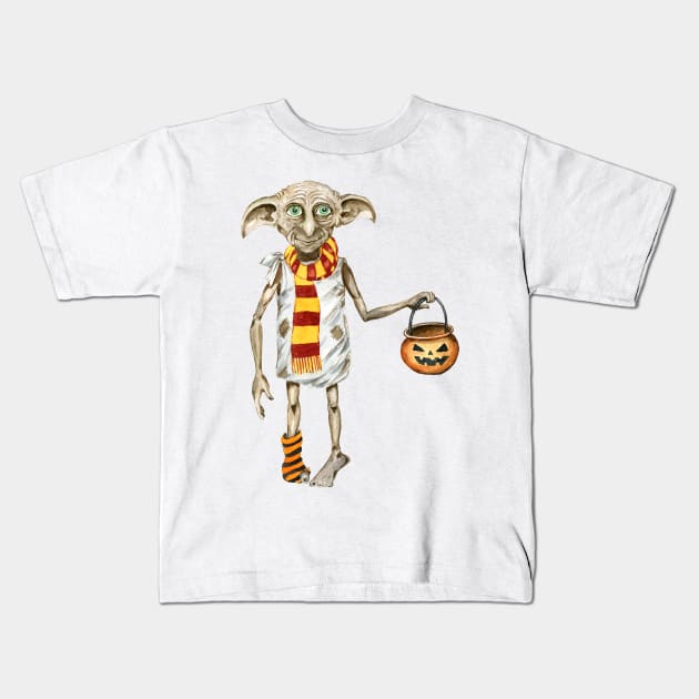 Halloween, watercolor pumpkins,elf, scarf Kids T-Shirt by Simple Wishes Art